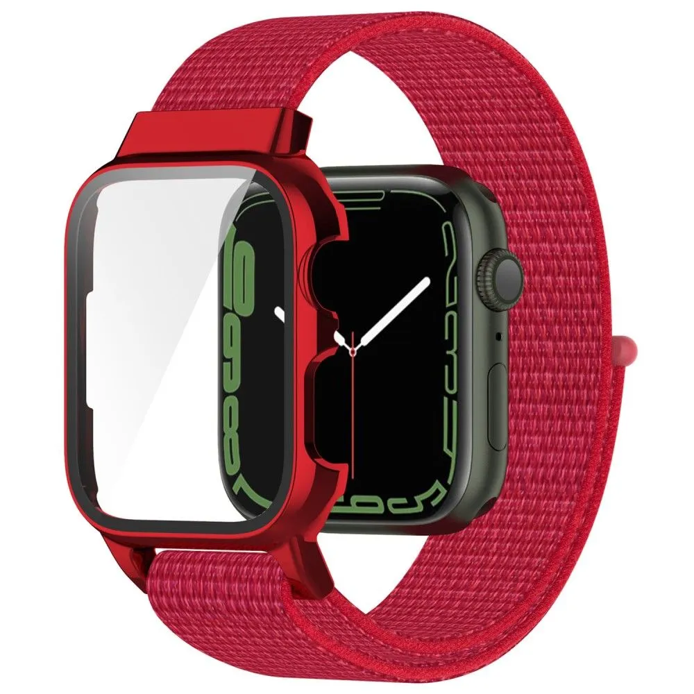 Apple Watch (45mm) nylon watch strap   tempered glass - Pink / Orange