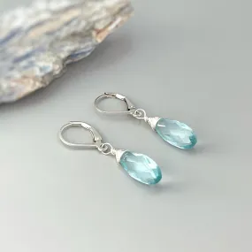 Aquamarine Quartz earrings dangle, Sterling Silver Baby Blue