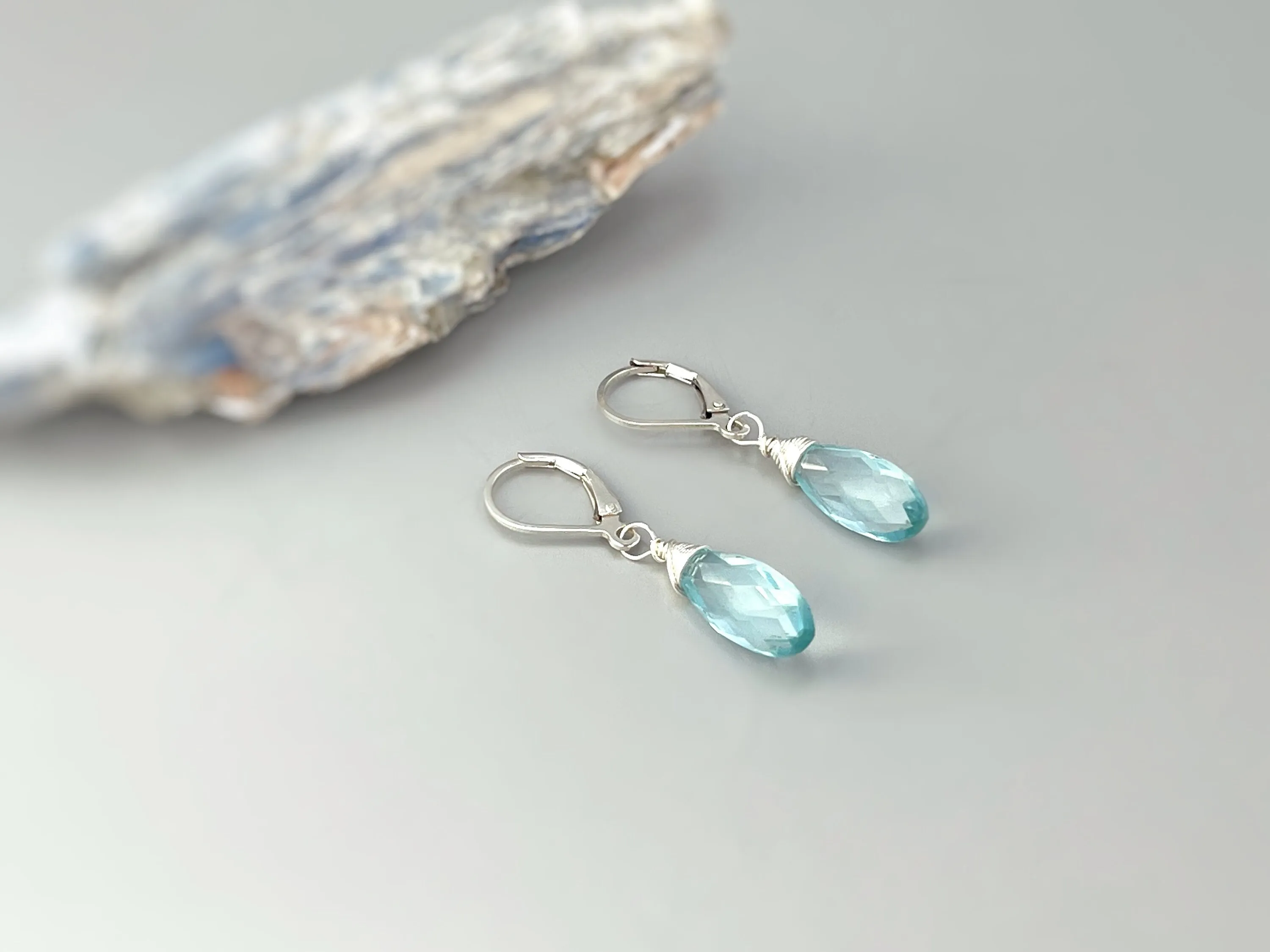Aquamarine Quartz earrings dangle, Sterling Silver Baby Blue
