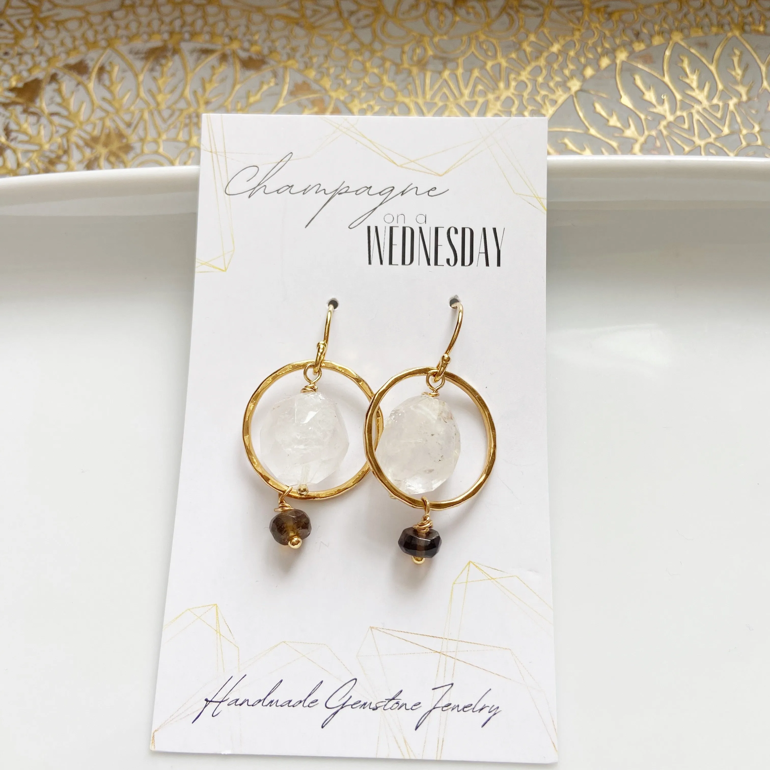 Architect- Smoky Quartz or Hollandite Geometric Earrings