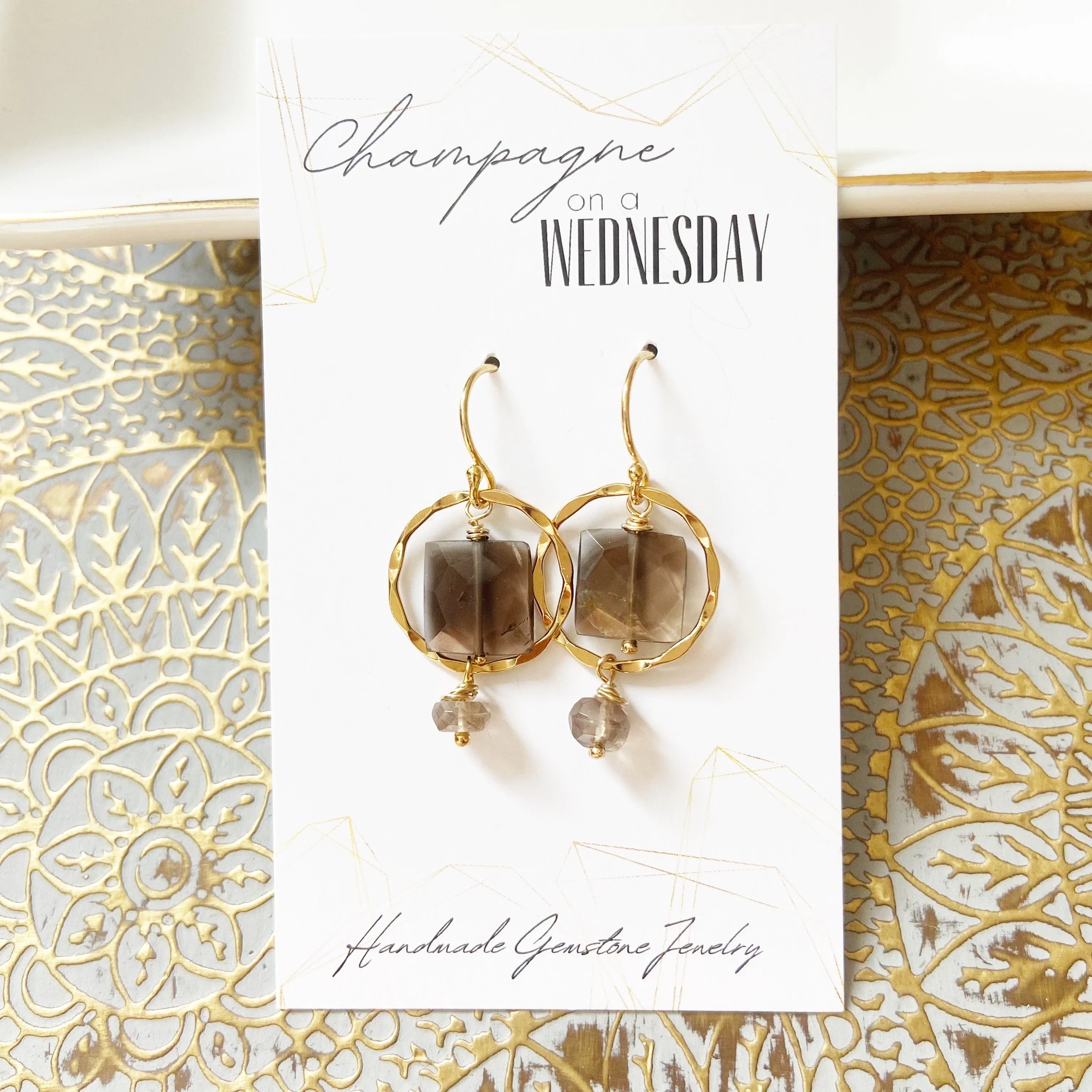 Architect- Smoky Quartz or Hollandite Geometric Earrings