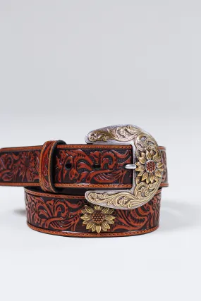 Ariat Ladies 1 1/2 Floral Tooled Sunflower Belt