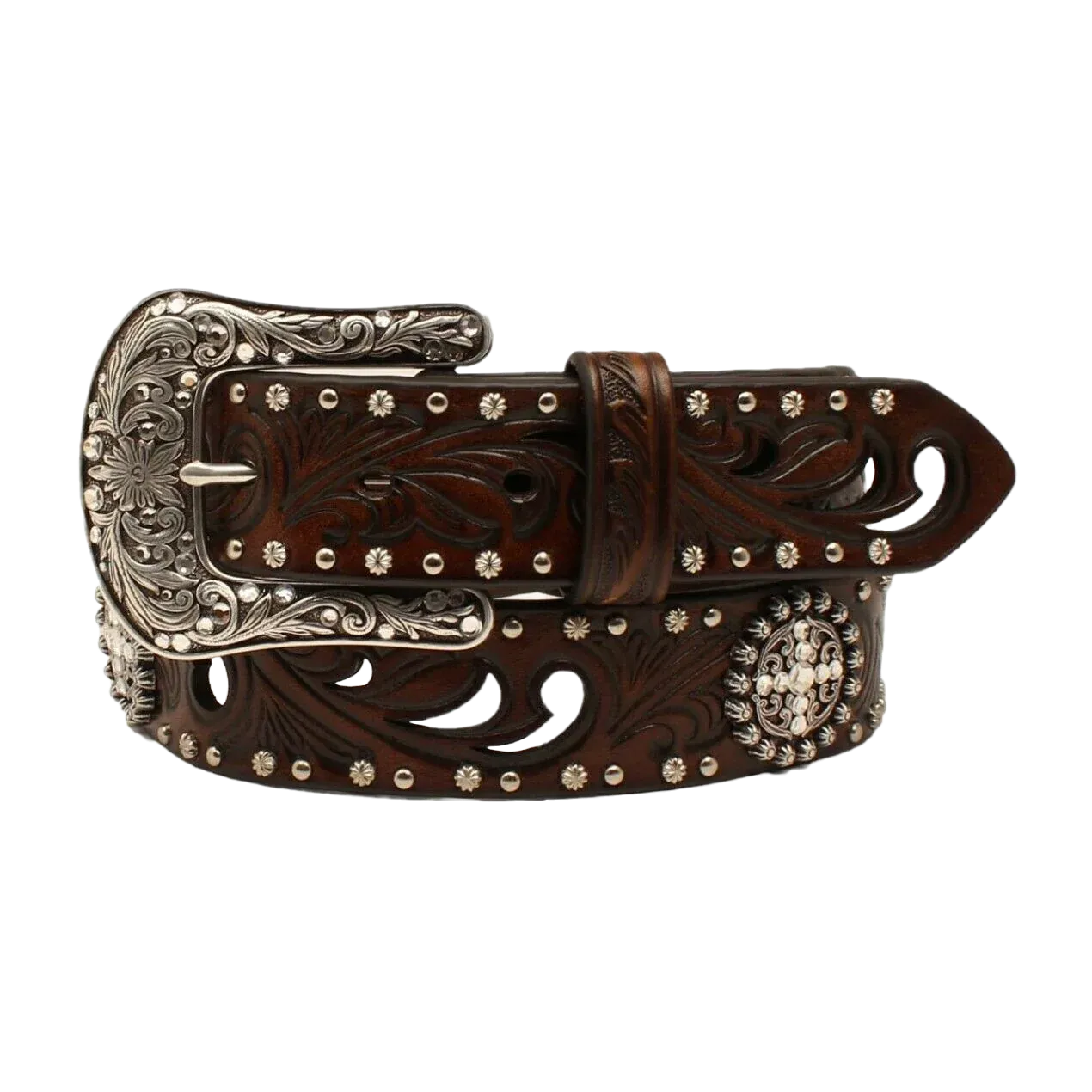 Ariat Women's Crystal Conchos & Studs Brown Leather Belt