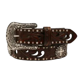 Ariat Women's Crystal Conchos & Studs Brown Leather Belt