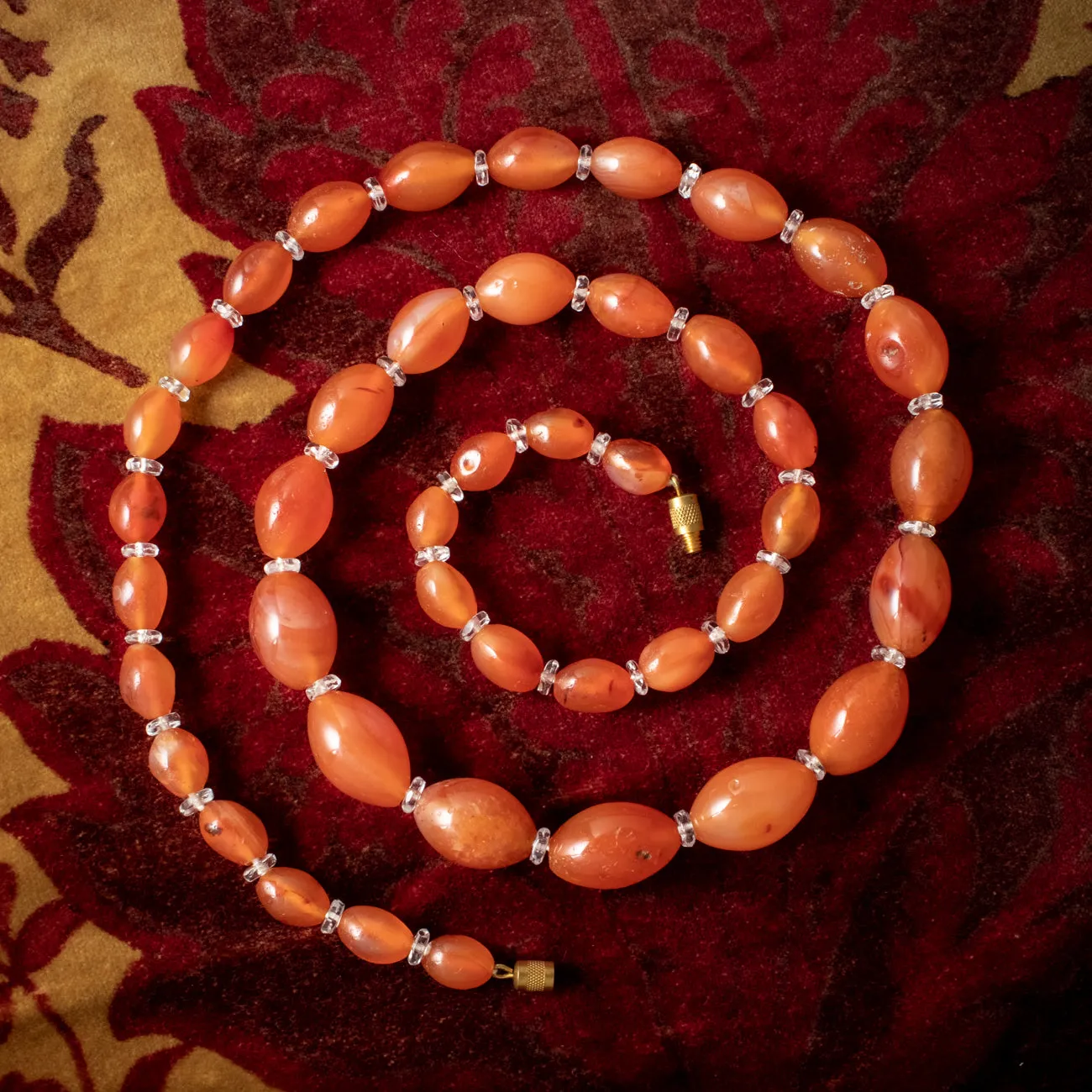 Art Deco Carnelian Crystal Opera Bead Necklace