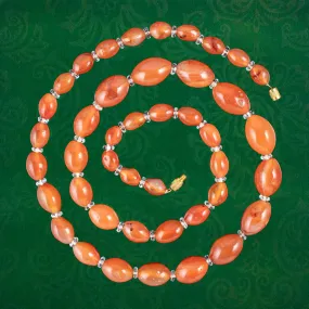 Art Deco Carnelian Crystal Opera Bead Necklace