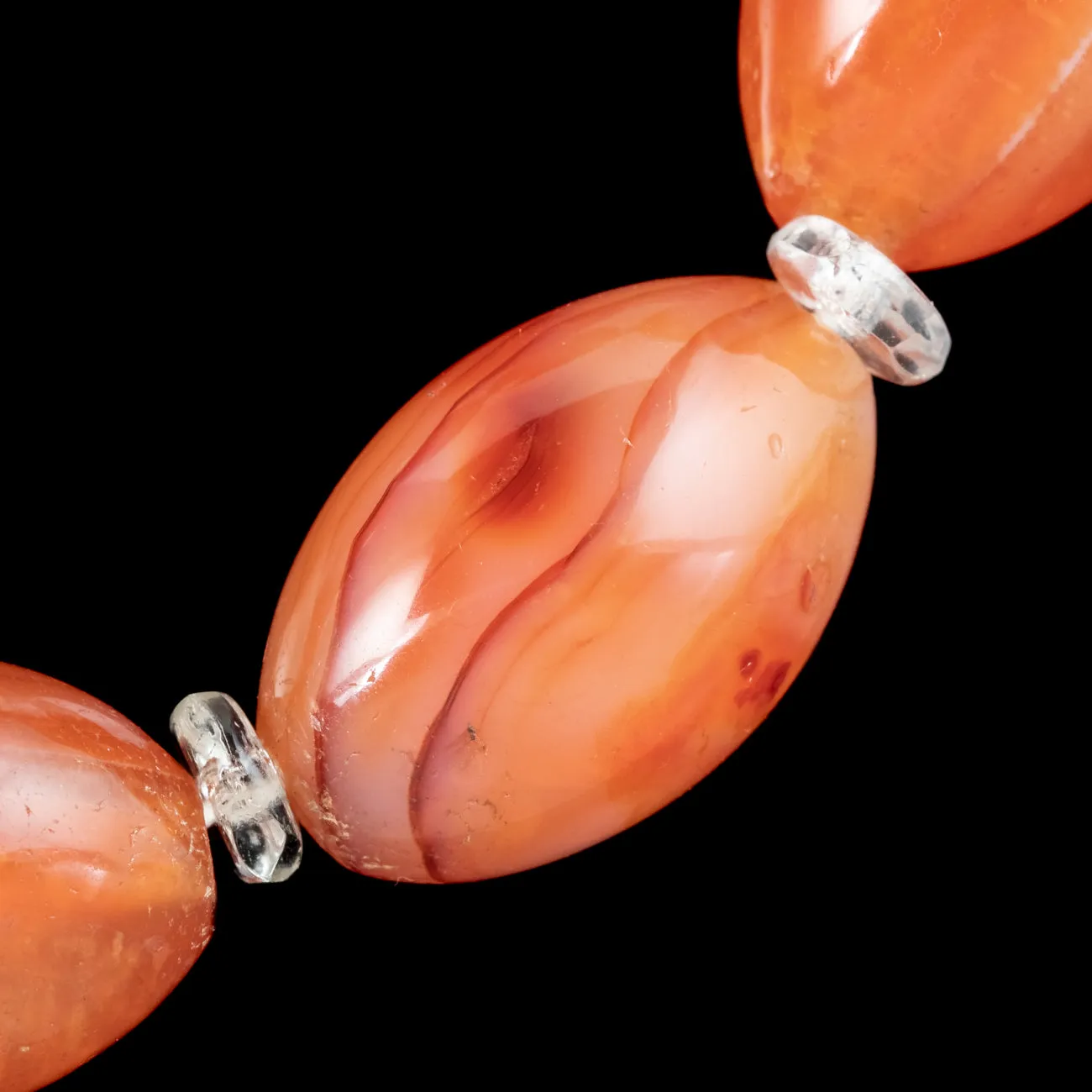 Art Deco Carnelian Crystal Opera Bead Necklace