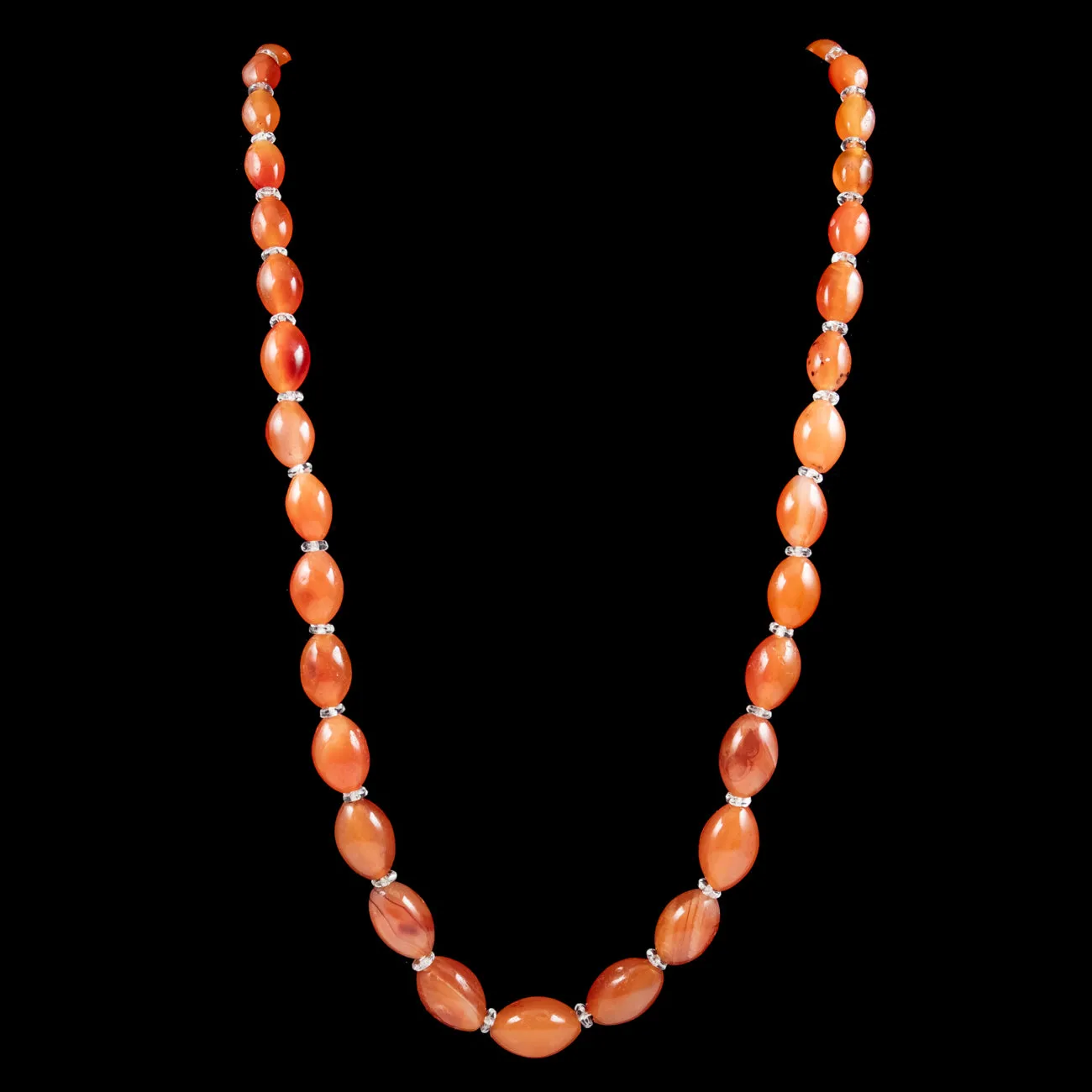 Art Deco Carnelian Crystal Opera Bead Necklace