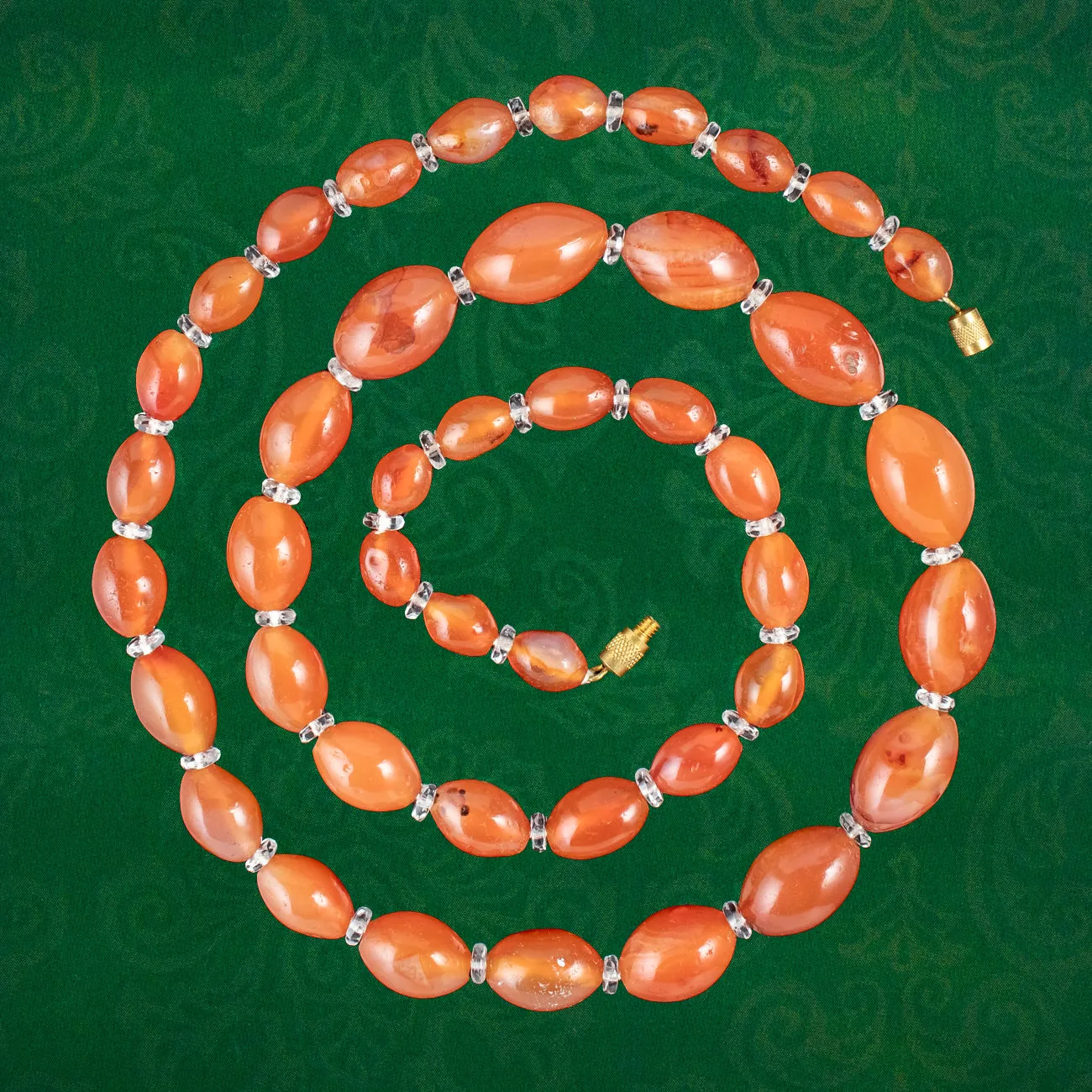Art Deco Carnelian Crystal Opera Bead Necklace