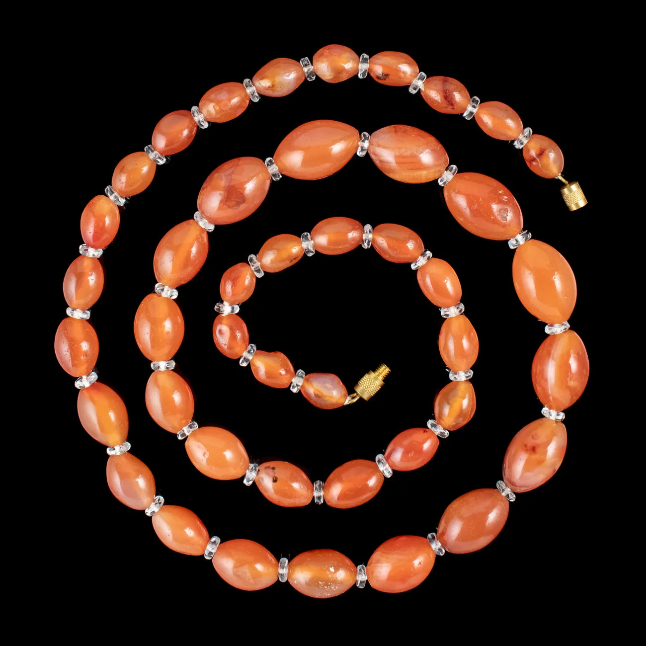 Art Deco Carnelian Crystal Opera Bead Necklace