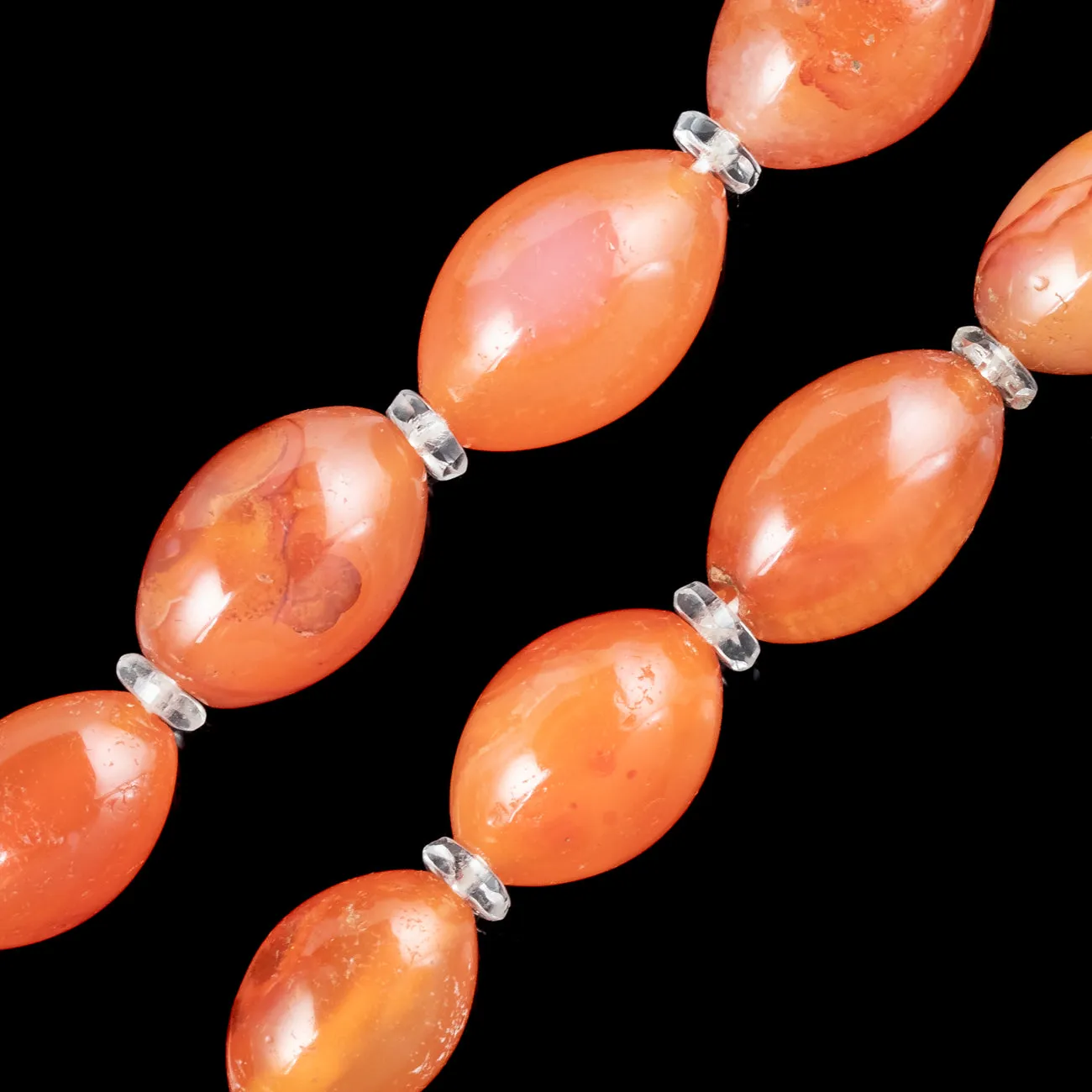 Art Deco Carnelian Crystal Opera Bead Necklace