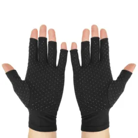 Arthritis Rehabilitation Silicone Non-slip Cycling Half Finger Gloves, Size: L(Black)