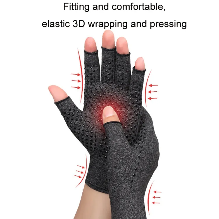 Arthritis Rehabilitation Silicone Non-slip Cycling Half Finger Gloves, Size: L(Black)