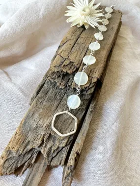 B2324 - ss forged hexagon link with faceted coin shape moonstone bracelet