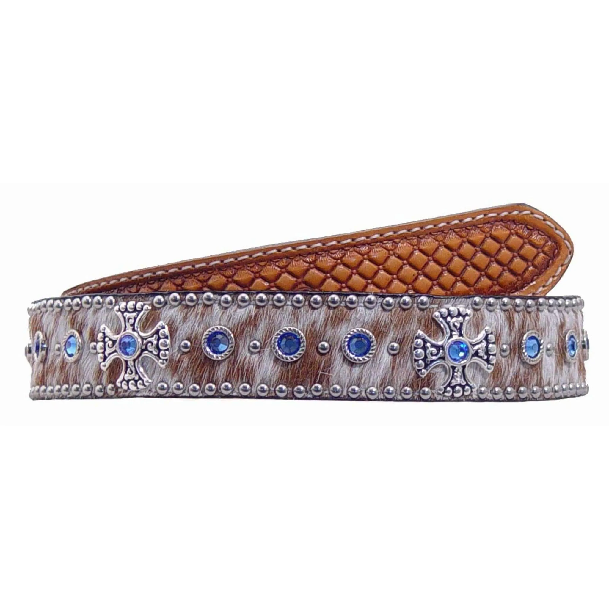 B314 - Roan Hair Crystaled Tooled Belt