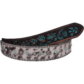 B720A - Roan Hair Studded Tooled Belt