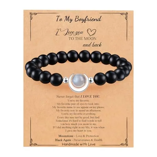 BABORI Grandson Gift from Grandma Gift for Grandson Valentine's Day Birthday Graduation Christmas Jewelry Meaningful Gift Idea Beads Lava Rock Moonstone Stone Bracelet