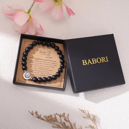 BABORI Grandson Gift from Grandma Gift for Grandson Valentine's Day Birthday Graduation Christmas Jewelry Meaningful Gift Idea Beads Lava Rock Moonstone Stone Bracelet