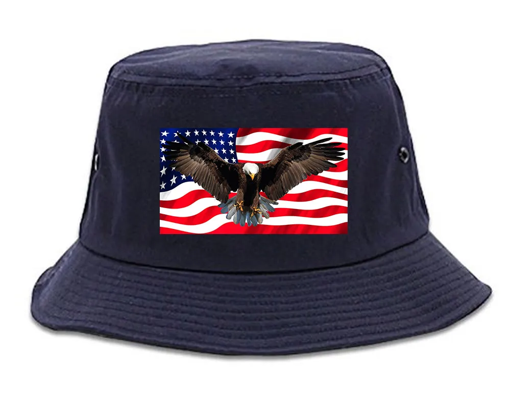 Bald Eagle American Flag Mens Bucket Hat