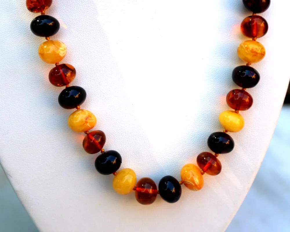 Baltic Amber Multicolor Necklace Baroque Beads Natural 19.7" 32.4 gram