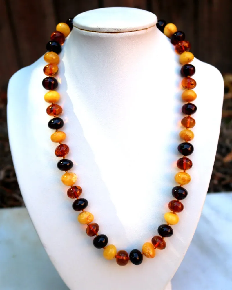 Baltic Amber Multicolor Necklace Baroque Beads Natural 19.7" 32.4 gram