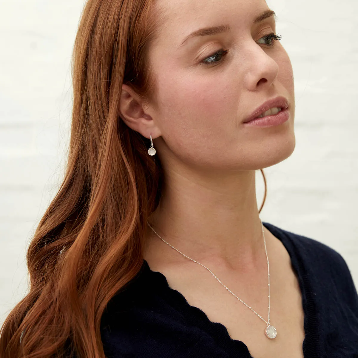 Barcelona Silver October Rose Quartz Birthstone Hook Earrings