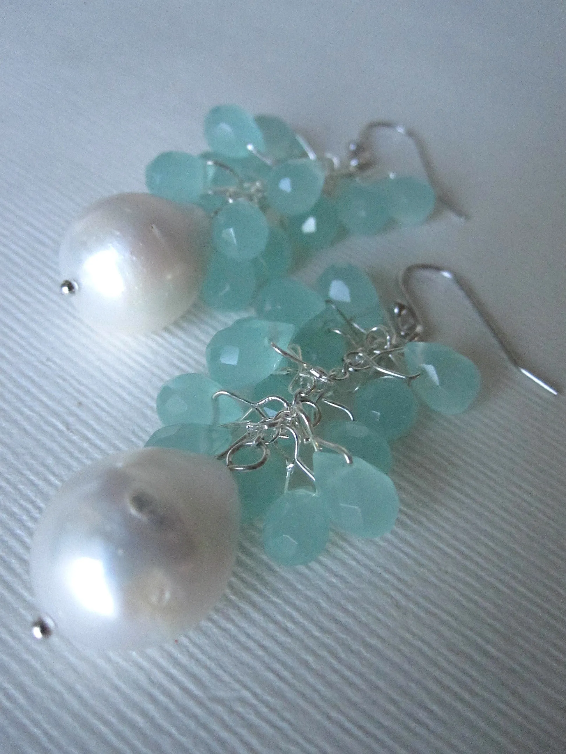 Baroque Freshwater Pearl and Blue Quartz Cluster Earrings