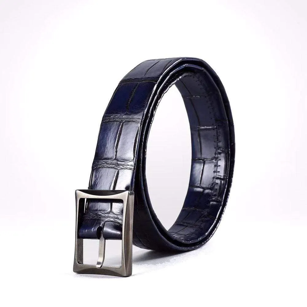 Belt Men's Vintage Genuine Crocodile Leather  Double Side With  Stainless Steel Buckle
