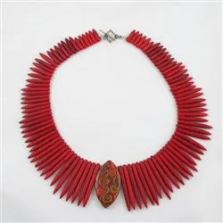 Big Bold Necklace Handmade Red Stick Bead Cleopatra Collar