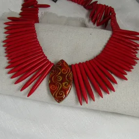Big Bold Necklace Handmade Red Stick Bead Cleopatra Collar