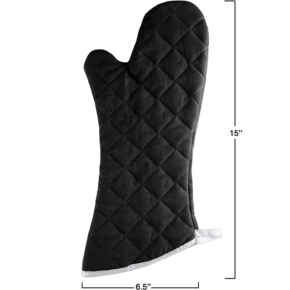 BLACK FLAME RETARDANT OVEN MITTS, LENGTH: 15 INCHES