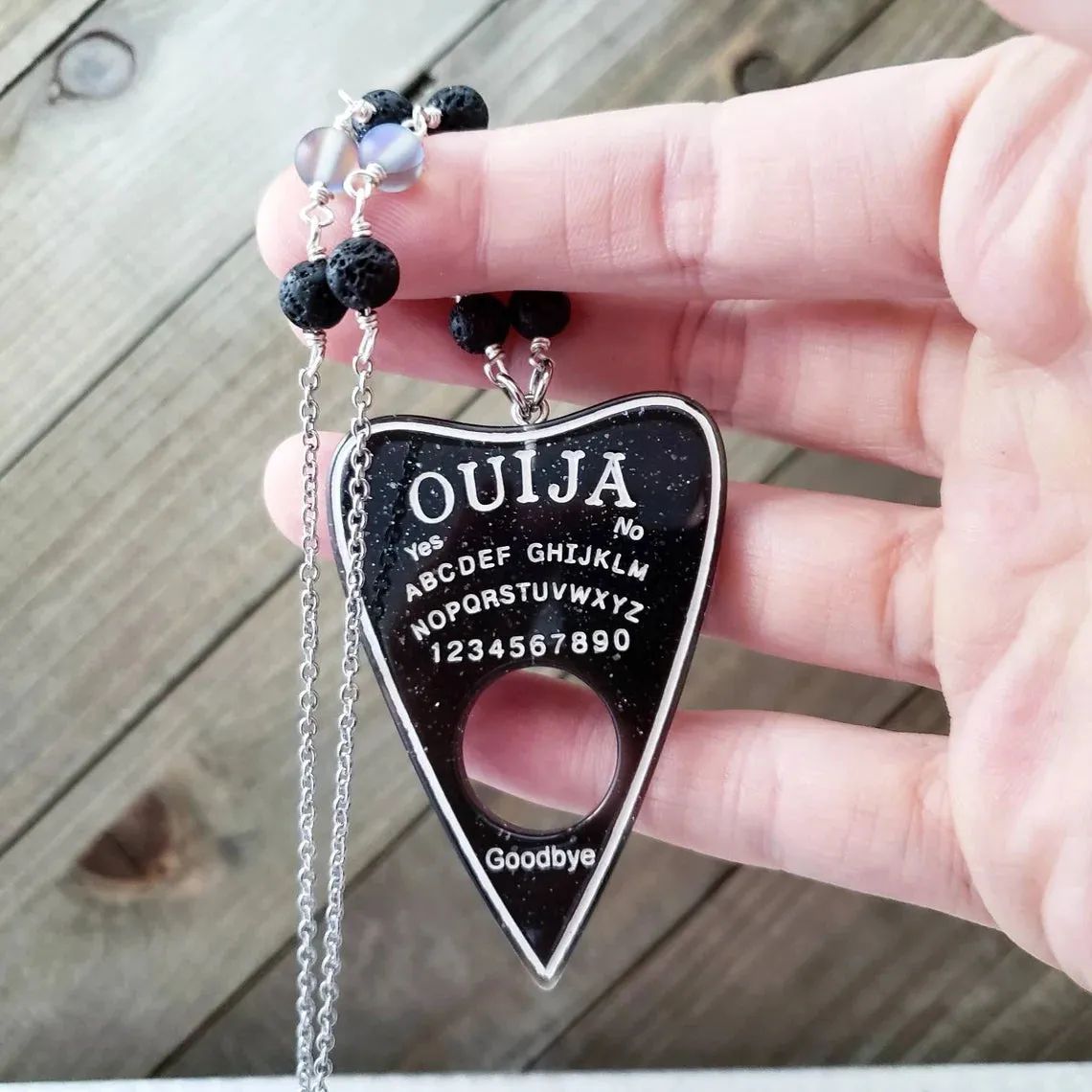 Black Ouija planchette necklace