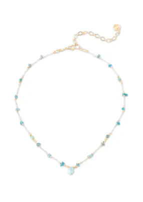 Blue Beaded Gold Necklace