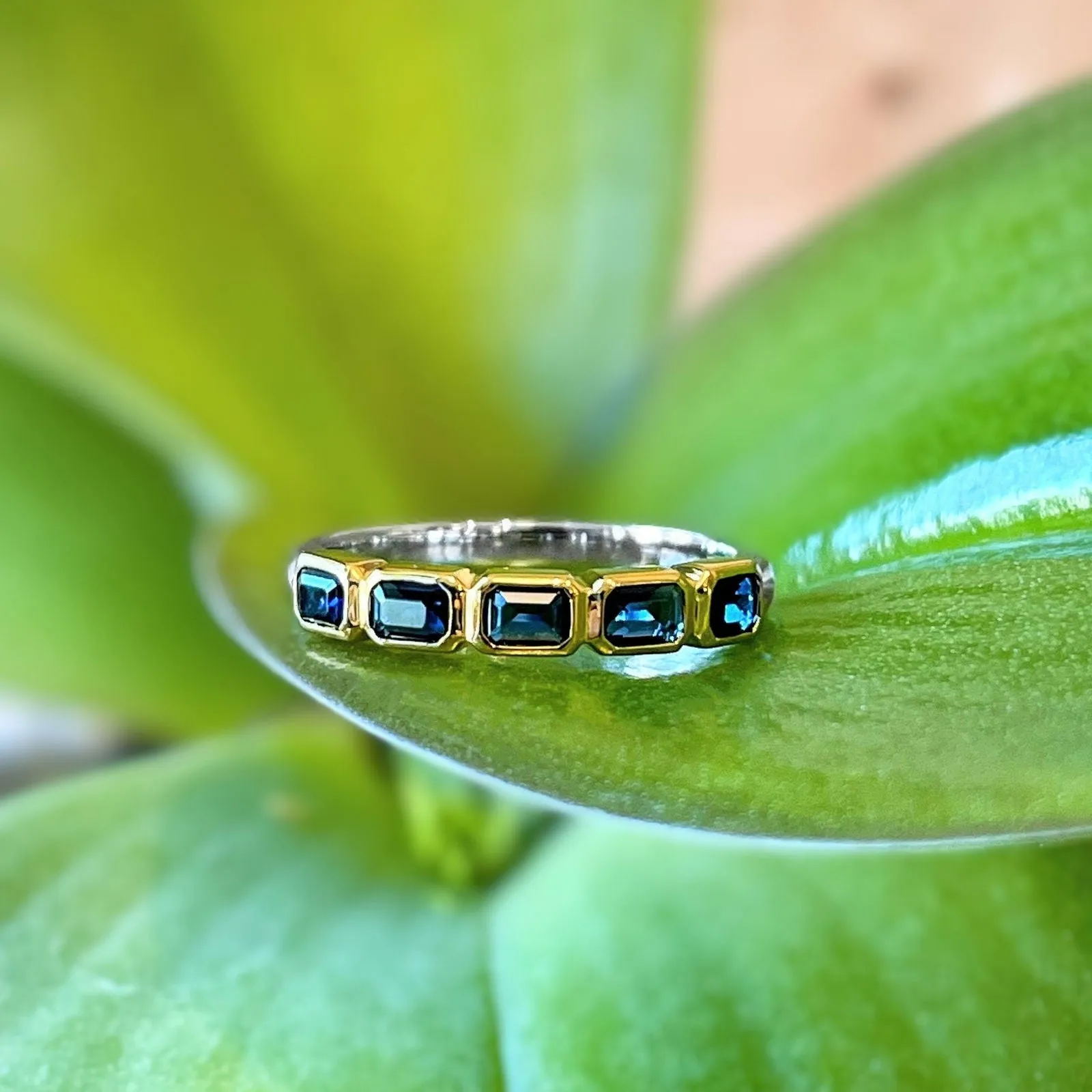 Blue Emerald-Cut Cubic Zirconia Ring