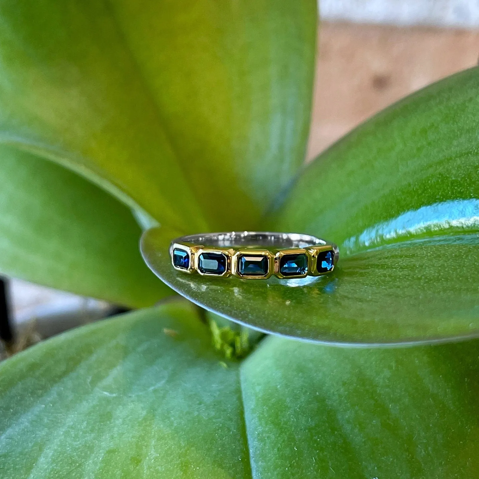 Blue Emerald-Cut Cubic Zirconia Ring