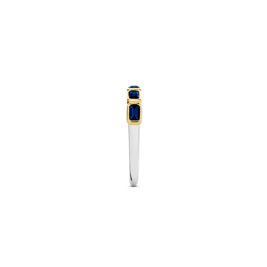 Blue Emerald-Cut Cubic Zirconia Ring