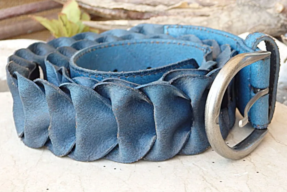 Blue leather belt