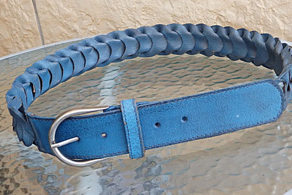 Blue leather belt