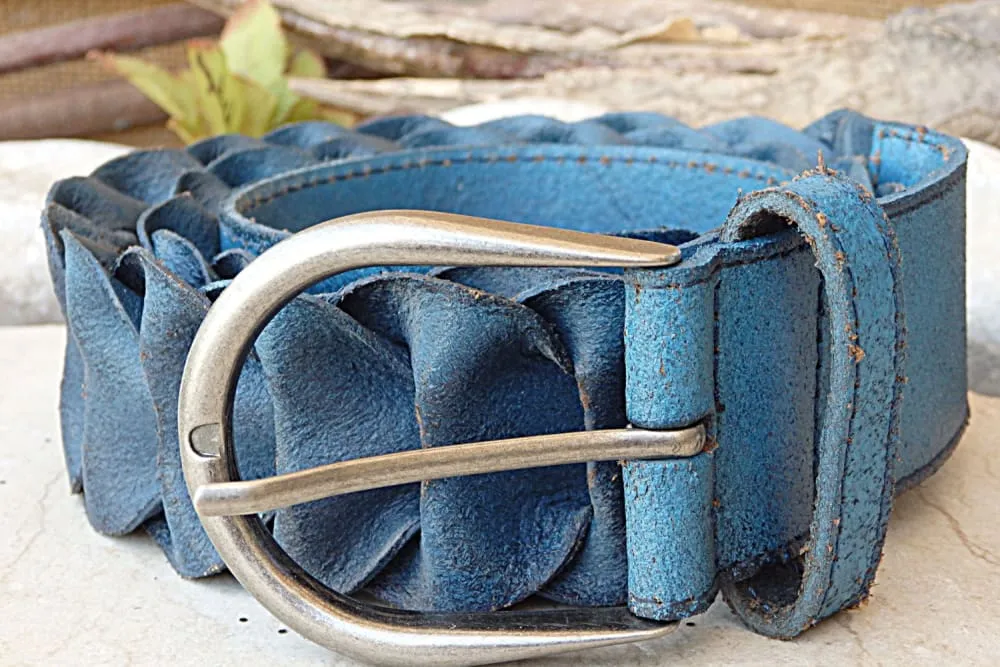 Blue leather belt
