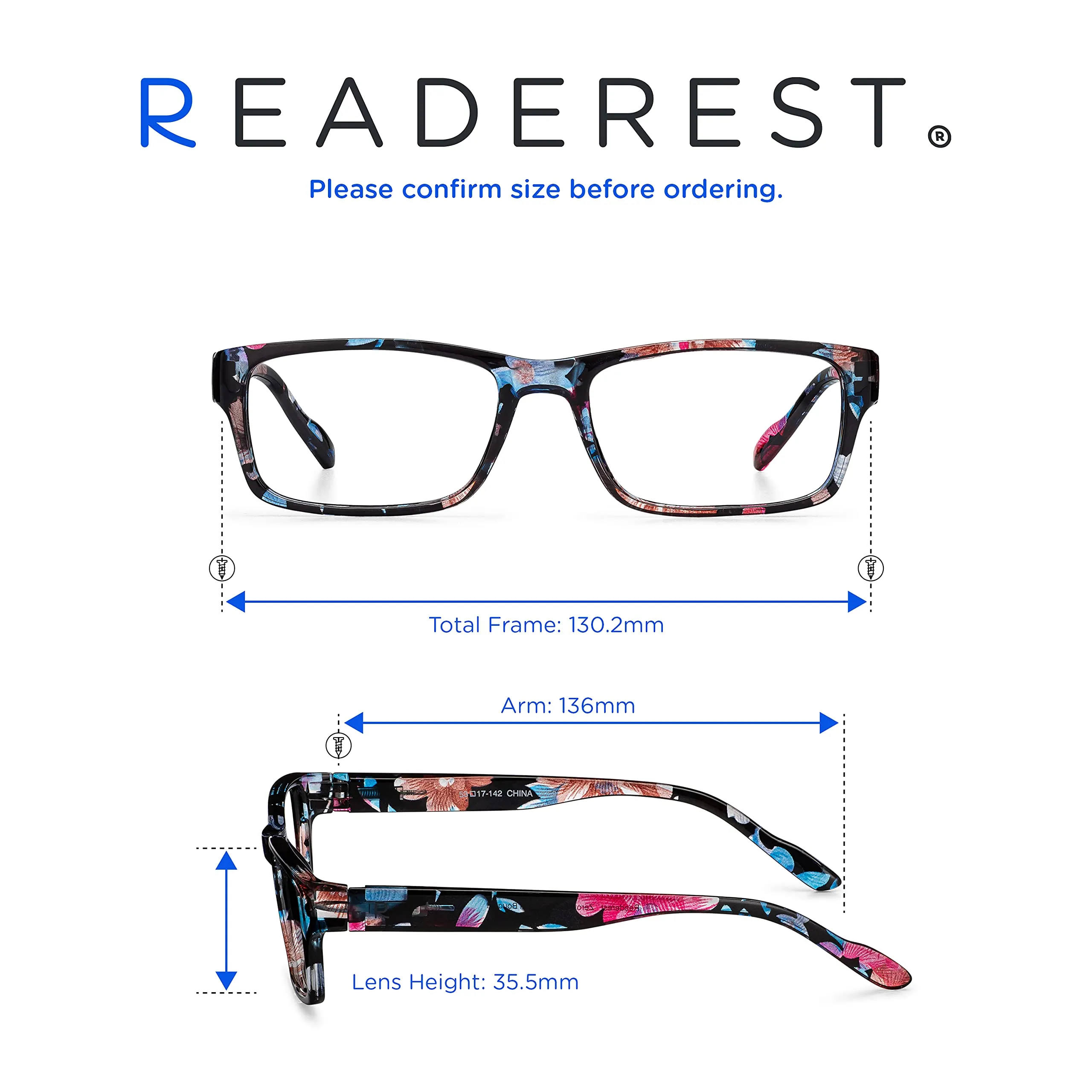Blue-Light-Blocking-Reading-Glasses-Floral-2-50-Magnification Anti Glare
