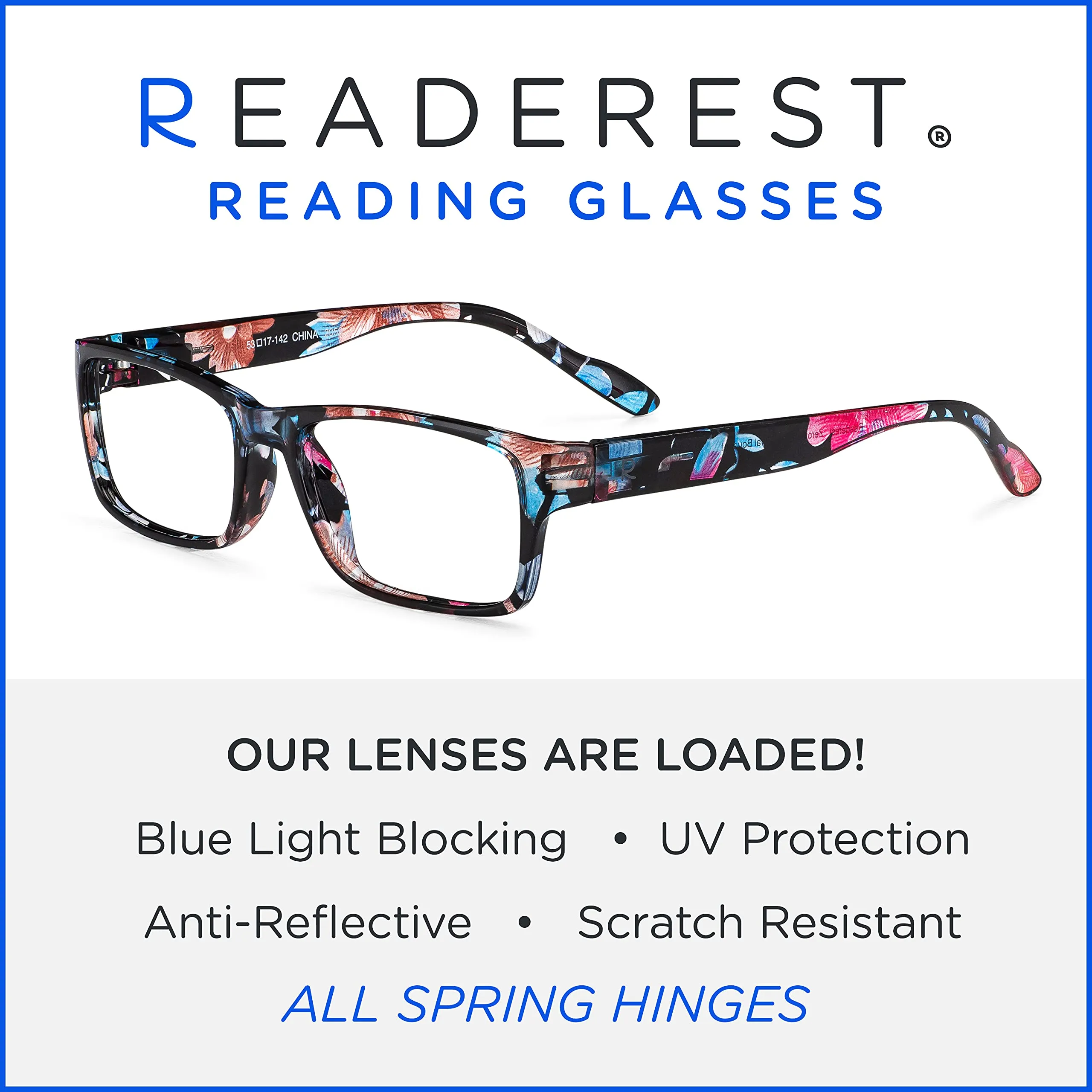 Blue-Light-Blocking-Reading-Glasses-Floral-2-50-Magnification Anti Glare
