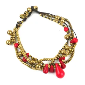 Bohemian Tear Drop Anklet Red/Black Global Groove