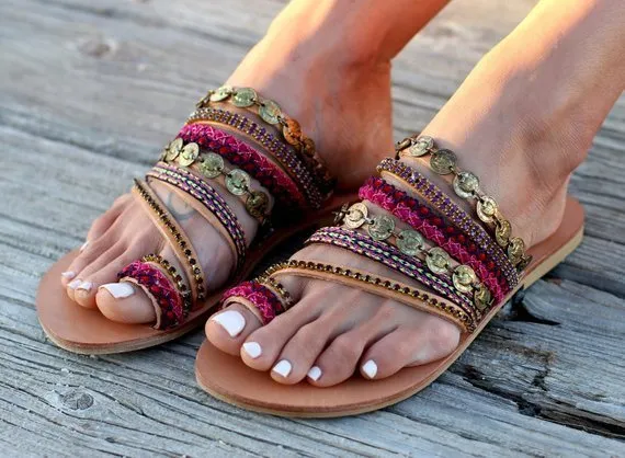 Boho Faux Leather Toe Ring Sandals
