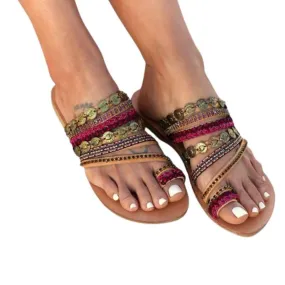 Boho Faux Leather Toe Ring Sandals