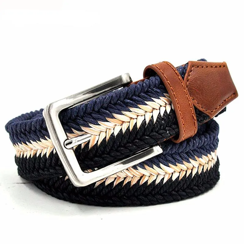 Braided Cotton Soft Stretch Woven Casual Jean Mens Belts 1-3/8" Wide