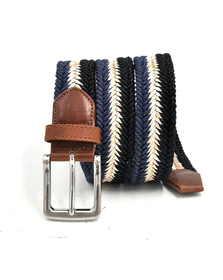 Braided Cotton Soft Stretch Woven Casual Jean Mens Belts 1-3/8" Wide