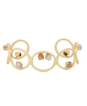 Brass Cuff Bracelet with Moonstone and Peach Moonstone