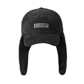 BSRBT EARFLAP HAT STRIPE CORDUROY BLACK