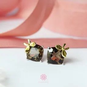 Butterfly Natural Smoky Quartz Stud Earrings Sterling Silver925.