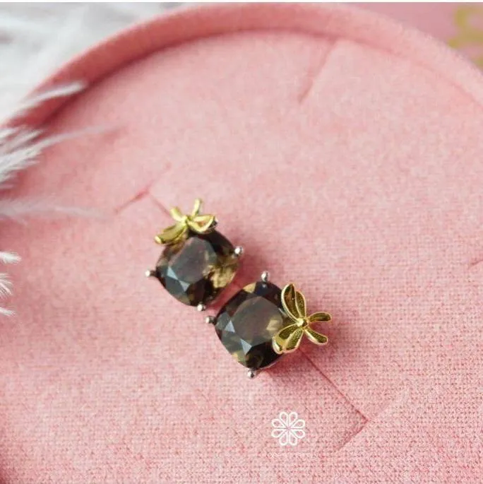 Butterfly Natural Smoky Quartz Stud Earrings Sterling Silver925.